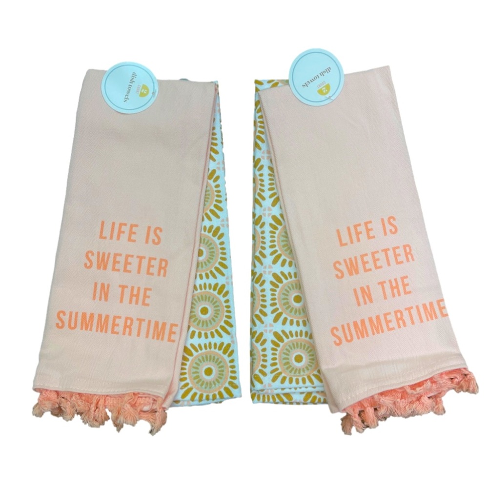 New 4 Count Life Is Sweeter In The Summertime Dish Towels 100% Cotton